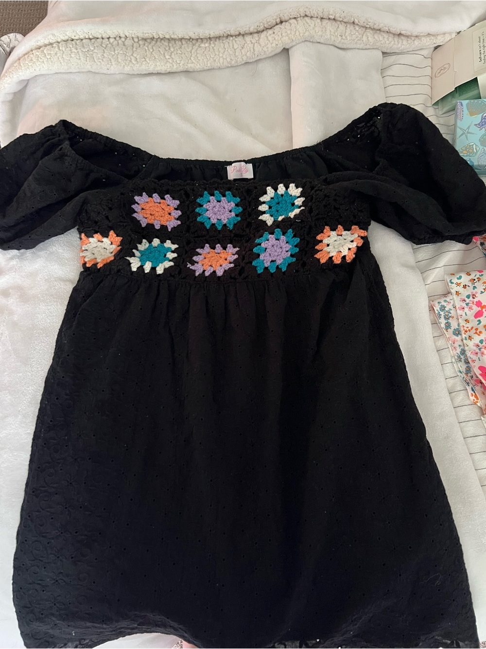 Pink Lily Black Crochet Dress with Teal and White Accents - Picture 2 of 3